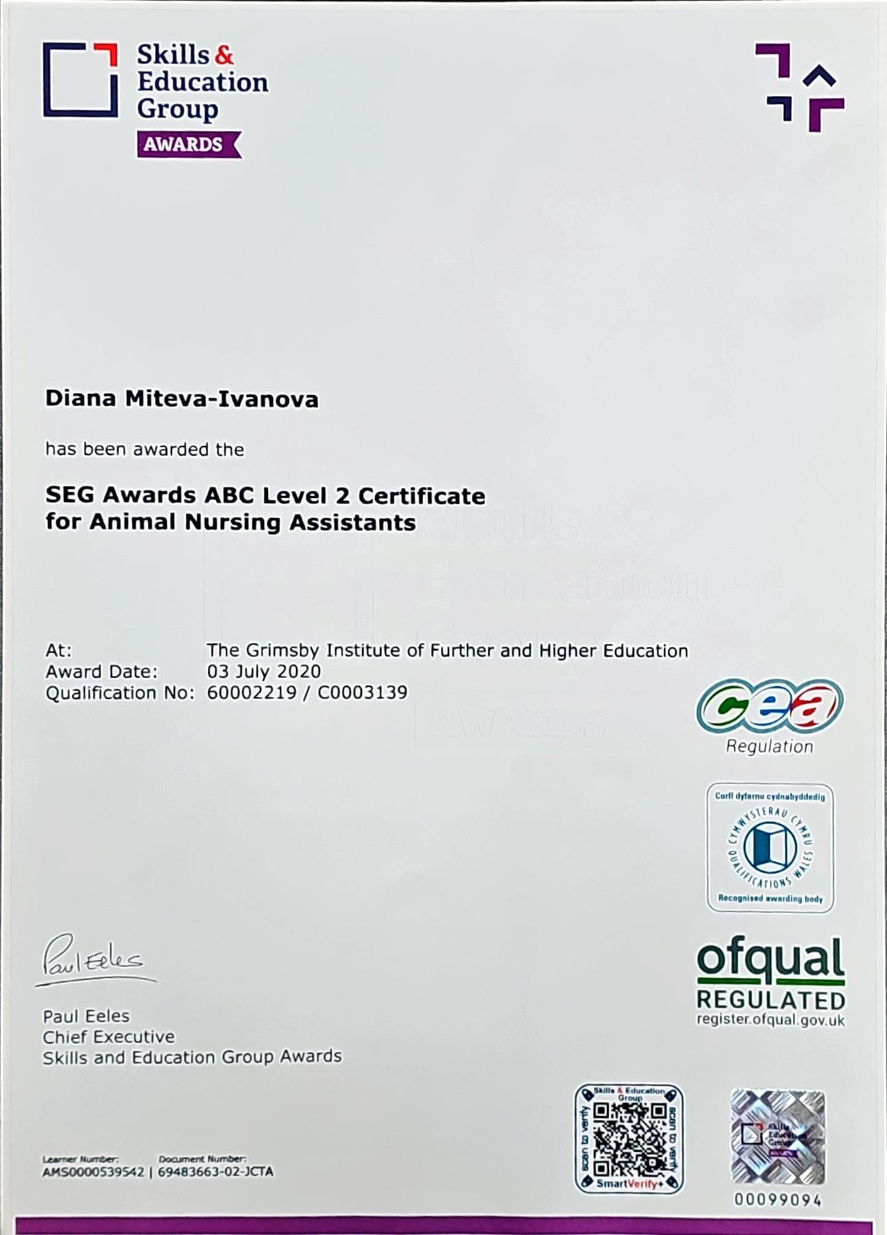 Health Testing Certificate